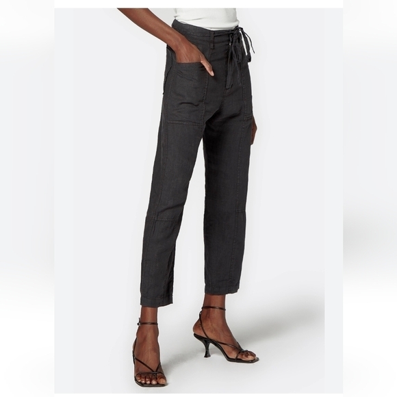 Joie Womens Abbott Cropped Linen Pants in size 14 100% linen Black Lagenlook - Picture 1 of 11